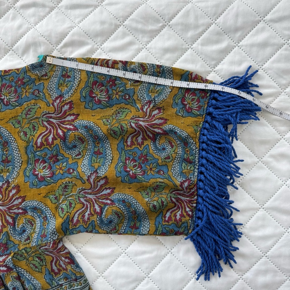 Boho Paisley Fringe Tunic Dress Festival Hippie Folk Kimono Tassel Mini OS - Picture 9 of 12